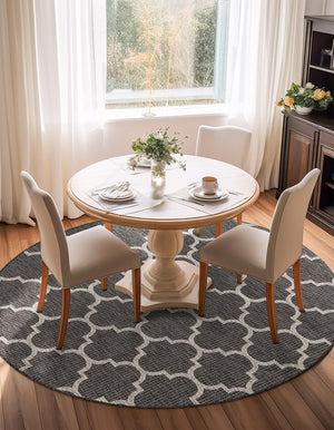 Black 6' 1 x 6' 1 Outdoor Trellis Round Area Rug Weather Resistant for Patio, Deck, Terrace, Balcony, Porch Geometric Design Water Safe Outside Carpet for Sale at Rug Engine