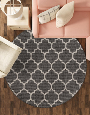 Black 10' 8 x 10' 8 Outdoor Trellis Round Area Rug Weather Resistant for Patio, Deck, Terrace, Balcony, Porch Geometric Design Water Safe Outside Carpet for Sale at Rug Engine