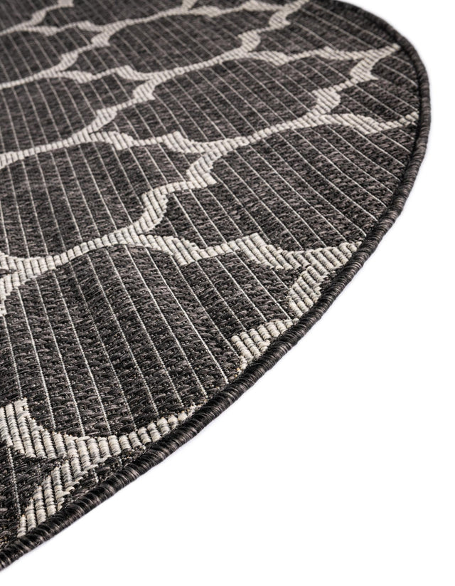 Black 6' 1 x 6' 1 Outdoor Trellis Round Area Rug Weather Resistant for Patio, Deck, Terrace, Balcony, Porch Geometric Design Water Safe Outside Carpet for Sale at Rug Engine