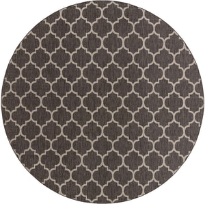 Black 13' 1 x 13' 1 Outdoor Trellis Round Area Rug Weather Resistant for Patio, Deck, Terrace, Balcony, Porch Geometric Design Water Safe Outside Carpet for Sale at Rug Engine