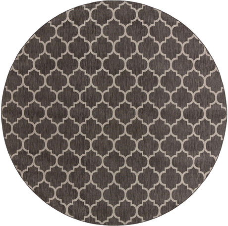 Black 13' 1 x 13' 1 Outdoor Trellis Round Area Rug Weather Resistant for Patio, Deck, Terrace, Balcony, Porch Geometric Design Water Safe Outside Carpet for Sale at Rug Engine
