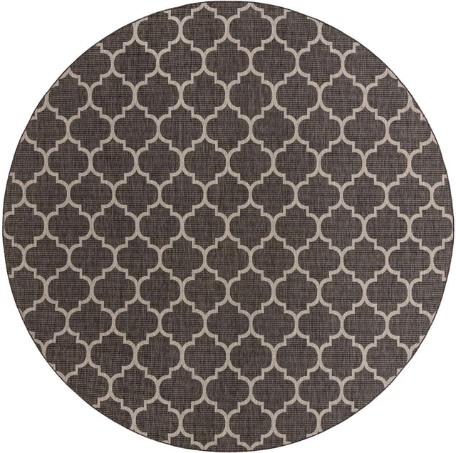 Black 13' 1 x 13' 1 Outdoor Trellis Round Area Rug Weather Resistant for Patio, Deck, Terrace, Balcony, Porch Geometric Design Water Safe Outside Carpet for Sale at Rug Engine