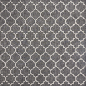 Black 10' 8 x 10' 8 Outdoor Trellis Square Area Rug Weather Resistant for Patio, Deck, Terrace, Balcony, Porch
