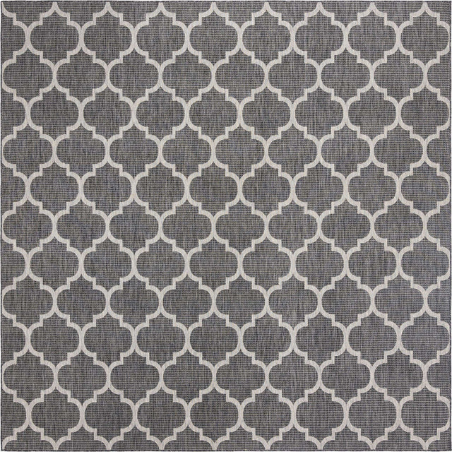 Black 10' 8 x 10' 8 Outdoor Trellis Square Area Rug Weather Resistant for Patio, Deck, Terrace, Balcony, Porch