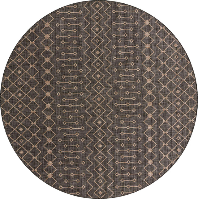 Charcoal Gray 10' 8 x 10' 8 Outdoor Trellis Round Area Rug Weather Resistant for Patio, Deck, Terrace, Balcony, Porch Geometric Design Water Safe Outside Carpet for Sale at Rug Engine