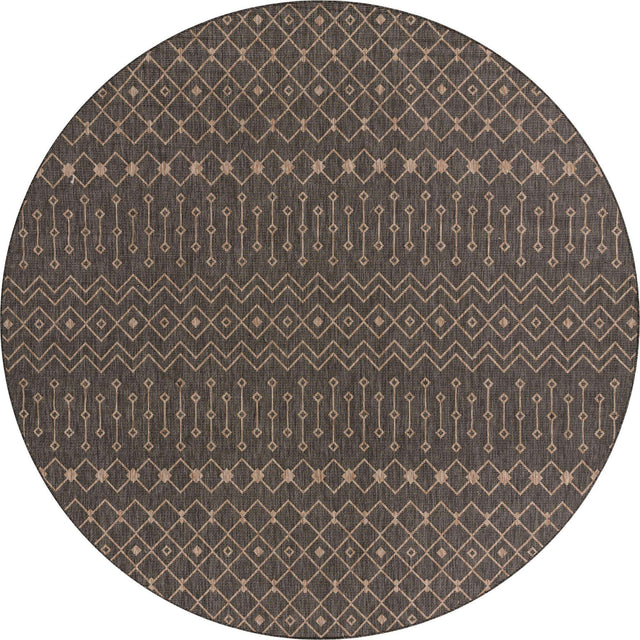Charcoal Gray 13' 1 x 13' 1 Outdoor Trellis Round Area Rug Weather Resistant for Patio, Deck, Terrace, Balcony, Porch Geometric Design Water Safe Outside Carpet for Sale at Rug Engine