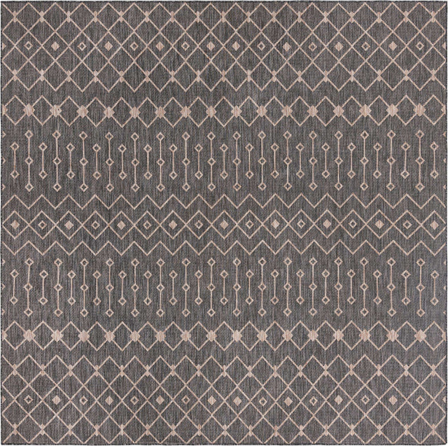 Charcoal Gray 10' 8 x 10' 8 Outdoor Trellis Square Area Rug Weather Resistant for Patio, Deck, Terrace, Balcony, Porch Geometric Design Water Safe Outside Carpet for Sale at Rug Engine