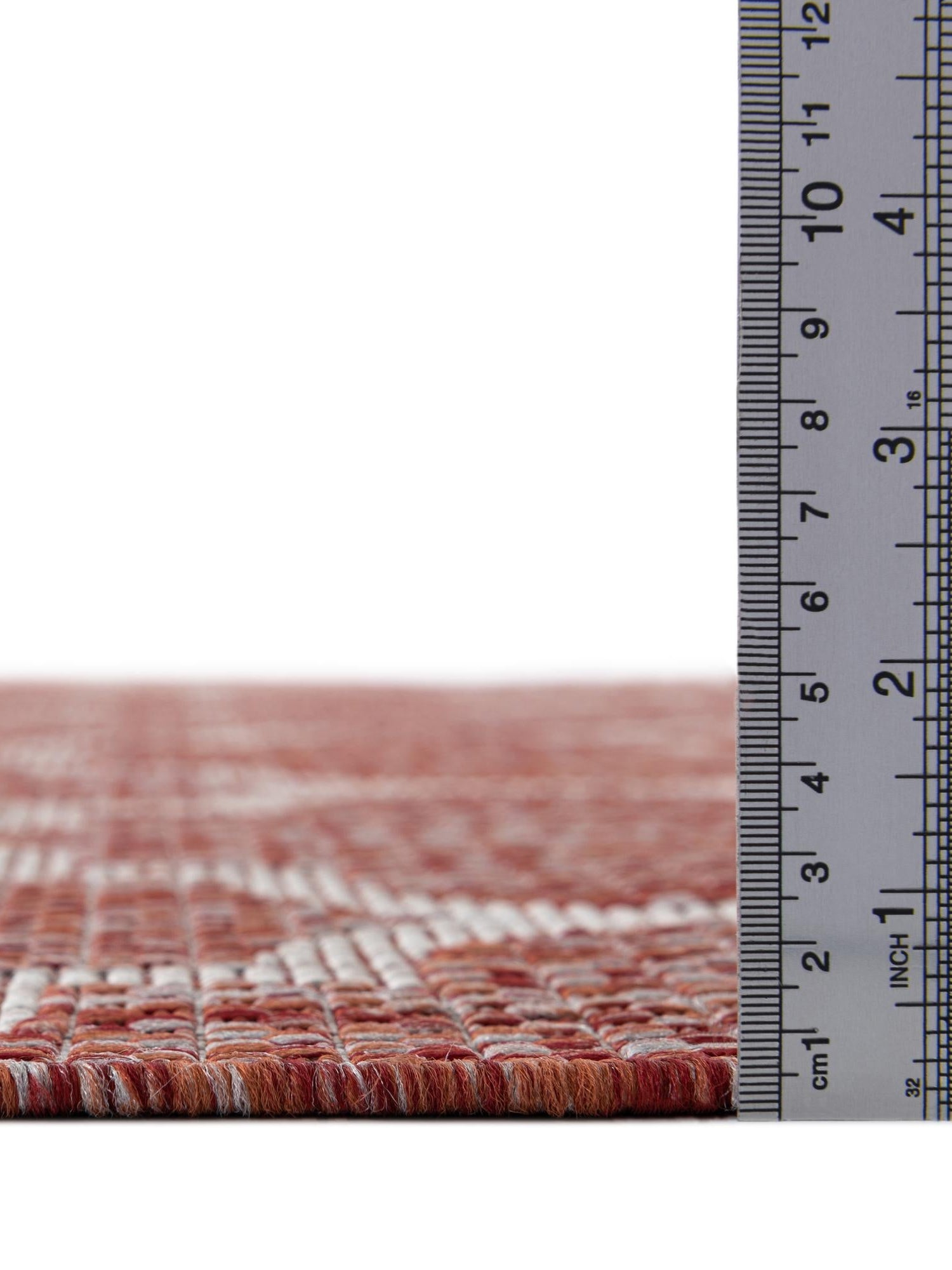 Rust Red 10' 8 x 10' 8 Outdoor Trellis Round Area Rug Weather Resistant for Patio, Deck, Terrace, Balcony, Porch Geometric Design Water Safe Outside Carpet for Sale at Rug Engine