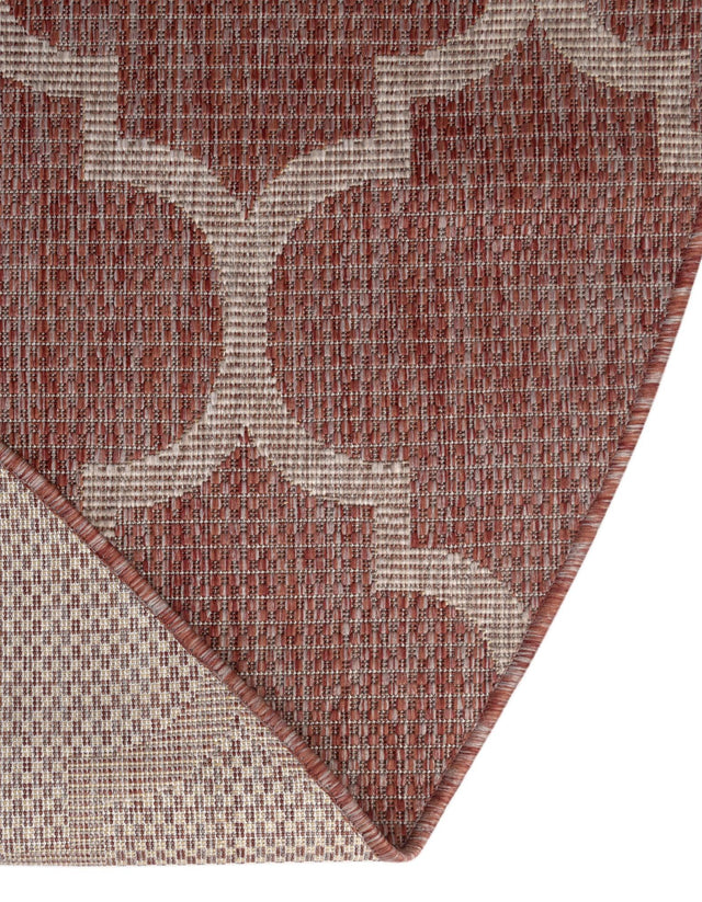 Rust Red 13' 1 x 13' 1 Outdoor Trellis Round Area Rug Weather Resistant for Patio, Deck, Terrace, Balcony, Porch Geometric Design Water Safe Outside Carpet for Sale at Rug Engine
