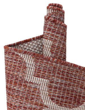 Rust Red 13' 1 x 13' 1 Outdoor Trellis Round Area Rug Weather Resistant for Patio, Deck, Terrace, Balcony, Porch Geometric Design Water Safe Outside Carpet for Sale at Rug Engine