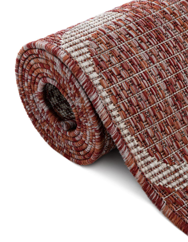 Rust Red 13' 1 x 13' 1 Outdoor Trellis Round Area Rug Weather Resistant for Patio, Deck, Terrace, Balcony, Porch Geometric Design Water Safe Outside Carpet for Sale at Rug Engine