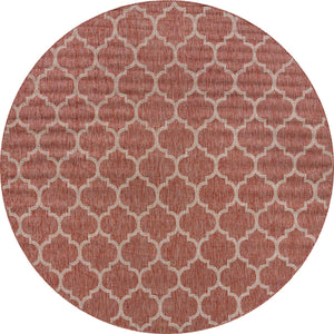 Rust Red 10' 8 x 10' 8 Outdoor Trellis Round Area Rug Weather Resistant for Patio, Deck, Terrace, Balcony, Porch Geometric Design Water Safe Outside Carpet for Sale at Rug Engine