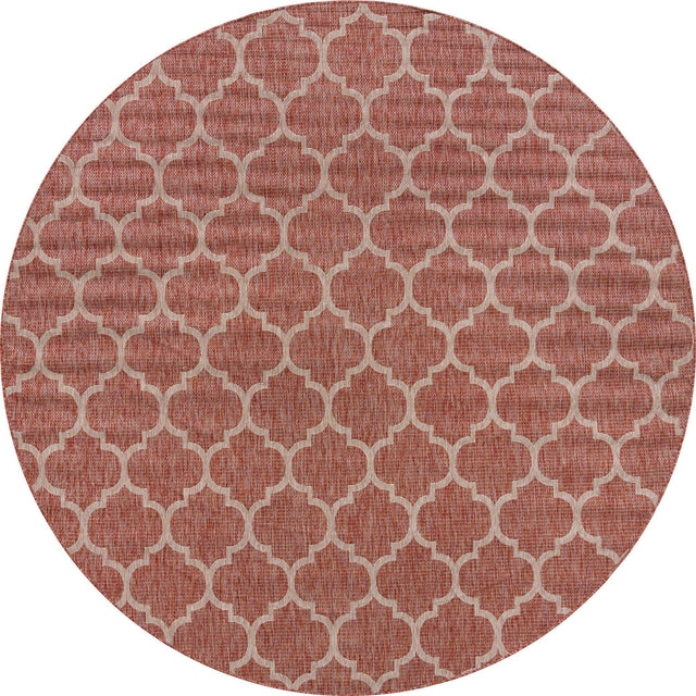 Rust Red 10' 8 x 10' 8 Outdoor Trellis Round Area Rug Weather Resistant for Patio, Deck, Terrace, Balcony, Porch Geometric Design Water Safe Outside Carpet for Sale at Rug Engine