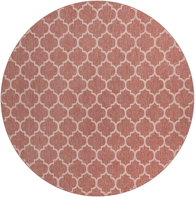 Rust Red 13' 1 x 13' 1 Outdoor Trellis Round Area Rug Weather Resistant for Patio, Deck, Terrace, Balcony, Porch Geometric Design Water Safe Outside Carpet for Sale at Rug Engine