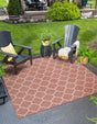 Rust Red 10' 8 x 10' 8 Outdoor Trellis Square Area Rug Weather Resistant for Patio, Deck, Terrace, Balcony, Porch Geometric Design Water Safe Outside Carpet for Sale at Rug Engine