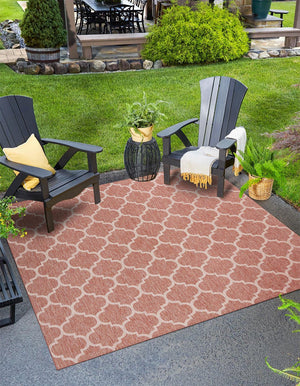 Rust Red 13' 1 x 13' 1 Outdoor Trellis Square Area Rug Weather Resistant for Patio, Deck, Terrace, Balcony, Porch Geometric Design Water Safe Outside Carpet for Sale at Rug Engine