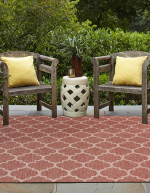 Rust Red 10' 8 x 10' 8 Outdoor Trellis Square Area Rug Weather Resistant for Patio, Deck, Terrace, Balcony, Porch Geometric Design Water Safe Outside Carpet for Sale at Rug Engine