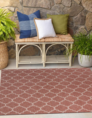 Rust Red 13' 1 x 13' 1 Outdoor Trellis Square Area Rug Weather Resistant for Patio, Deck, Terrace, Balcony, Porch Geometric Design Water Safe Outside Carpet for Sale at Rug Engine