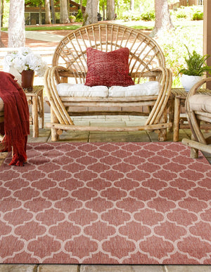 Rust Red 13' 1 x 13' 1 Outdoor Trellis Square Area Rug Weather Resistant for Patio, Deck, Terrace, Balcony, Porch Geometric Design Water Safe Outside Carpet for Sale at Rug Engine