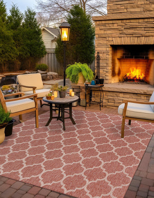 Rust Red 13' 1 x 13' 1 Outdoor Trellis Square Area Rug Weather Resistant for Patio, Deck, Terrace, Balcony, Porch Geometric Design Water Safe Outside Carpet for Sale at Rug Engine