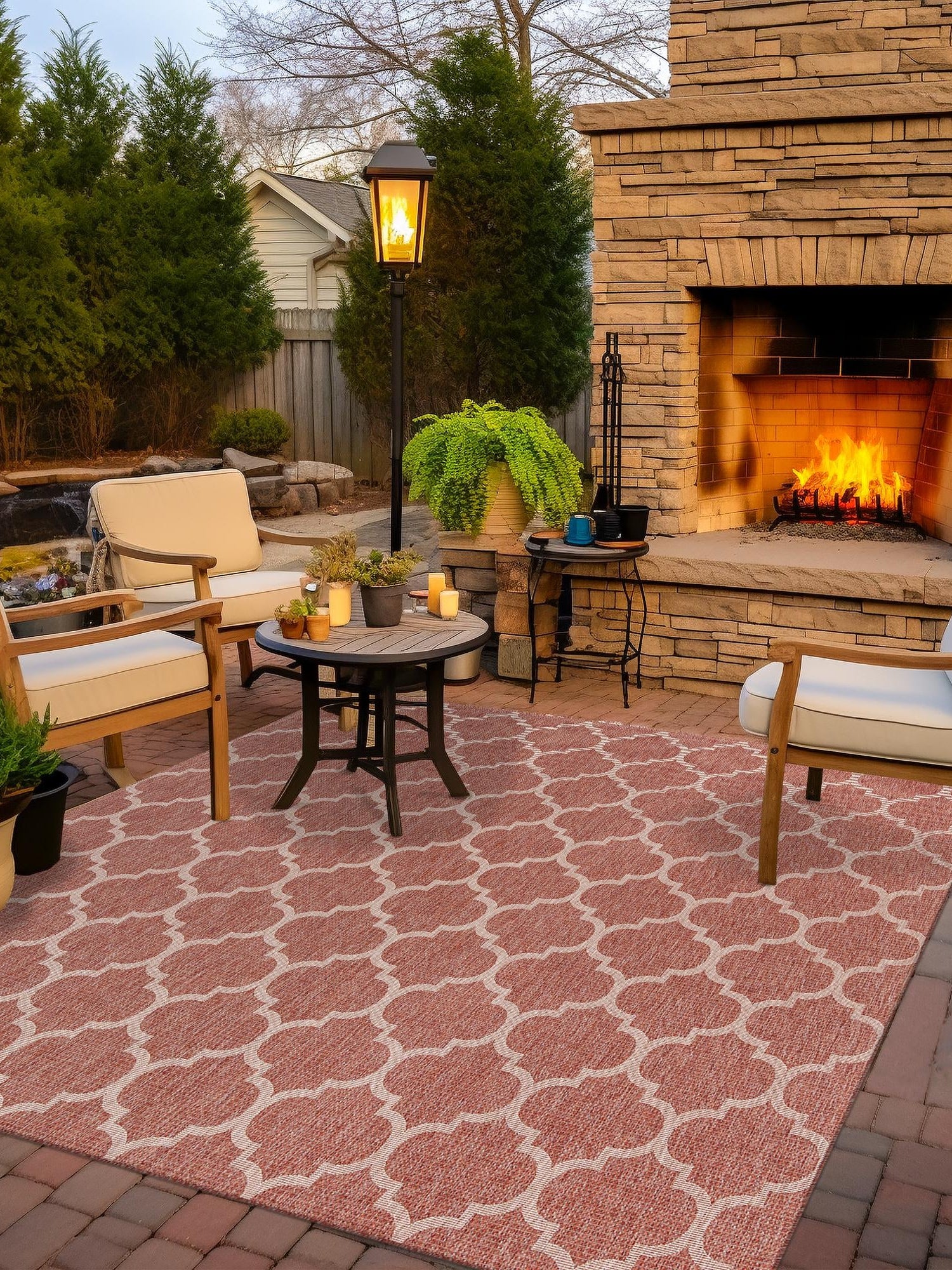 Rust Red 10' 8 x 10' 8 Outdoor Trellis Square Area Rug Weather Resistant for Patio, Deck, Terrace, Balcony, Porch Geometric Design Water Safe Outside Carpet for Sale at Rug Engine