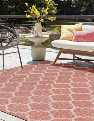 Rust Red 10' 8 x 10' 8 Outdoor Trellis Square Area Rug Weather Resistant for Patio, Deck, Terrace, Balcony, Porch Geometric Design Water Safe Outside Carpet for Sale at Rug Engine