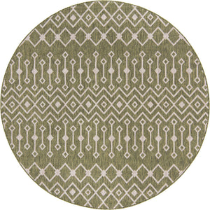 Green 10' 8 x 10' 8 Outdoor Trellis Round Area Rug Weather Resistant for Patio, Deck, Terrace, Balcony, Porch Geometric Design Water Safe Outside Carpet for Sale at Rug Engine