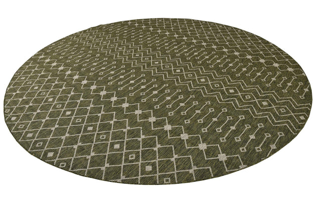 Green 13' 1 x 13' 1 Outdoor Trellis Round Area Rug Weather Resistant for Patio, Deck, Terrace, Balcony, Porch Geometric Design Water Safe Outside Carpet for Sale at Rug Engine