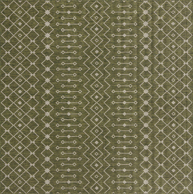 Green 10' 8 x 10' 8 Outdoor Trellis Square Area Rug Weather Resistant for Patio, Deck, Terrace, Balcony, Porch Geometric Design Water Safe Outside Carpet for Sale at Rug Engine