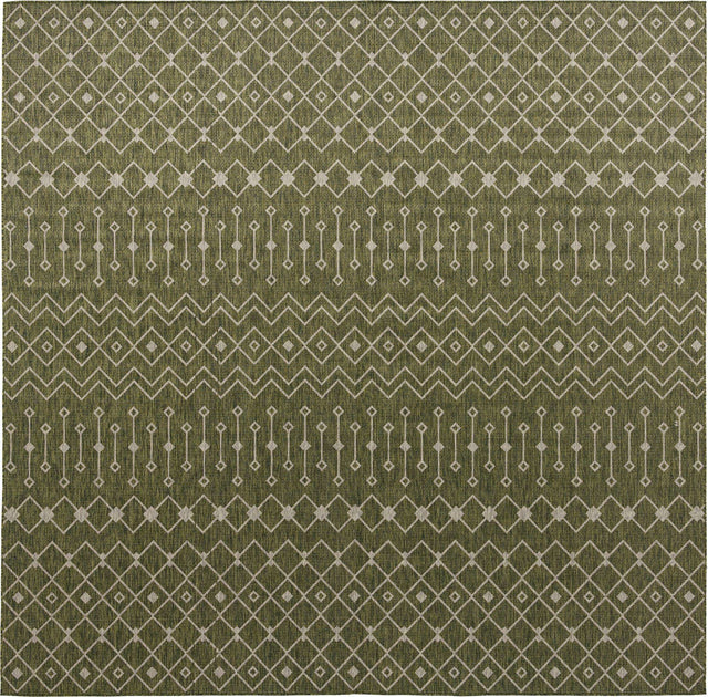 Green 13' 1 x 13' 1 Outdoor Trellis Square Area Rug Weather Resistant for Patio, Deck, Terrace, Balcony, Porch Geometric Design Water Safe Outside Carpet for Sale at Rug Engine