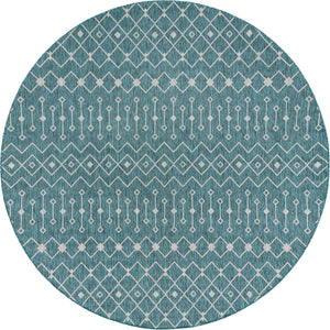 Teal 10' 8 x 10' 8 Outdoor Trellis Round Area Rug Weather Resistant for Patio, Deck, Terrace, Balcony, Porch Geometric Design Water Safe Outside Carpet for Sale at Rug Engine