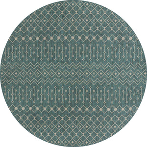 Teal 13' 1 x 13' 1 Outdoor Trellis Round Area Rug Weather Resistant for Patio, Deck, Terrace, Balcony, Porch Geometric Design Water Safe Outside Carpet for Sale at Rug Engine