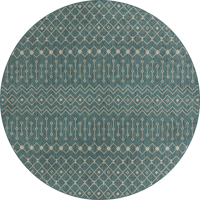 Teal 13' 1 x 13' 1 Outdoor Trellis Round Area Rug Weather Resistant for Patio, Deck, Terrace, Balcony, Porch Geometric Design Water Safe Outside Carpet for Sale at Rug Engine