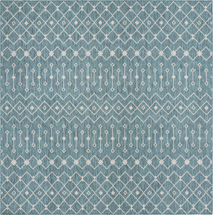 Teal 10' 8 x 10' 8 Outdoor Trellis Square Area Rug Weather Resistant for Patio, Deck, Terrace, Balcony, Porch Geometric Design Water Safe Outside Carpet for Sale at Rug Engine