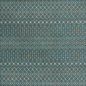 Teal 13' 1 x 13' 1 Outdoor Trellis Square Area Rug Weather Resistant for Patio, Deck, Terrace, Balcony, Porch Geometric Design Water Safe Outside Carpet for Sale at Rug Engine