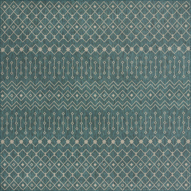 Teal 13' 1 x 13' 1 Outdoor Trellis Square Area Rug Weather Resistant for Patio, Deck, Terrace, Balcony, Porch Geometric Design Water Safe Outside Carpet for Sale at Rug Engine