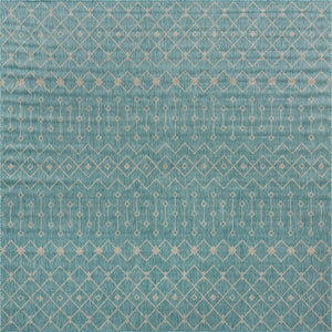 Aqua 10' 8 x 10' 8 Outdoor Trellis Square Area Rug Weather Resistant for Patio, Deck, Terrace, Balcony, Porch Geometric Design Water Safe Outside Carpet for Sale at Rug Engine