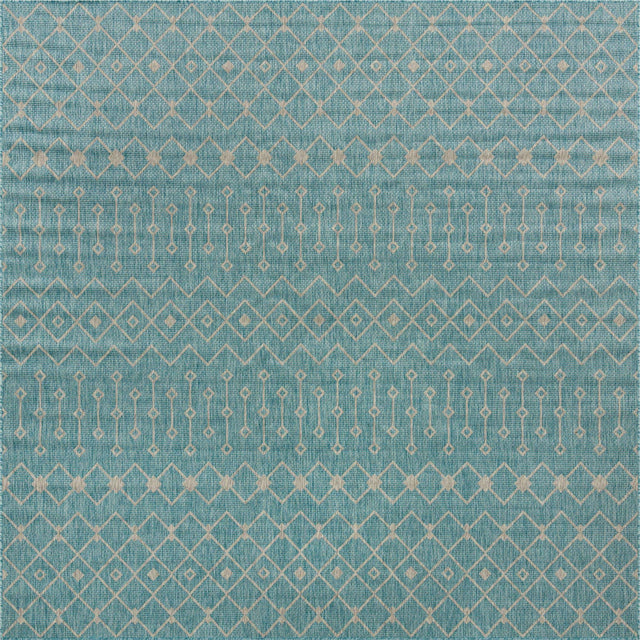 Aqua 10' 8 x 10' 8 Outdoor Trellis Square Area Rug Weather Resistant for Patio, Deck, Terrace, Balcony, Porch Geometric Design Water Safe Outside Carpet for Sale at Rug Engine