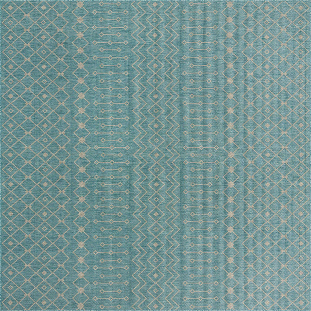 Aqua 13' 1 x 13' 1 Outdoor Trellis Square Area Rug Weather Resistant for Patio, Deck, Terrace, Balcony, Porch Geometric Design Water Safe Outside Carpet for Sale at Rug Engine