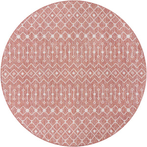 Rust Red 10' 8 x 10' 8 Outdoor Trellis Round Area Rug Weather Resistant for Patio, Deck, Terrace, Balcony, Porch Geometric Design Water Safe Outside Carpet for Sale at Rug Engine
