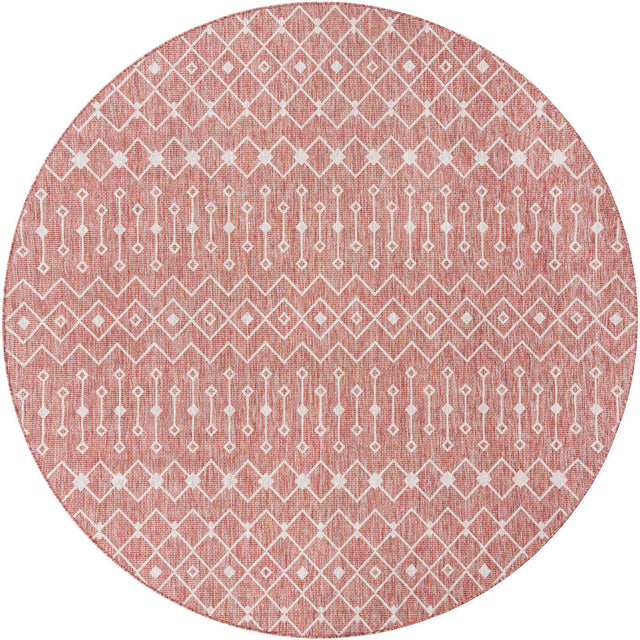 Rust Red 10' 8 x 10' 8 Outdoor Trellis Round Area Rug Weather Resistant for Patio, Deck, Terrace, Balcony, Porch Geometric Design Water Safe Outside Carpet for Sale at Rug Engine