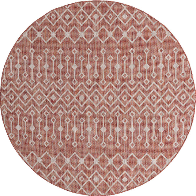 Rust Red 13' 1 x 13' 1 Outdoor Trellis Round Area Rug Weather Resistant for Patio, Deck, Terrace, Balcony, Porch Geometric Design Water Safe Outside Carpet for Sale at Rug Engine