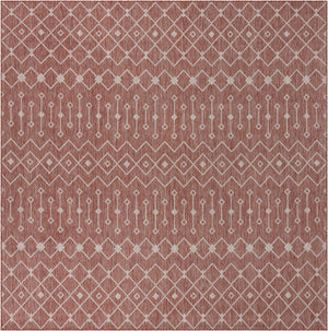 Rust Red 10' 8 x 10' 8 Outdoor Trellis Square Area Rug Weather Resistant for Patio, Deck, Terrace, Balcony, Porch Geometric Design Water Safe Outside Carpet for Sale at Rug Engine