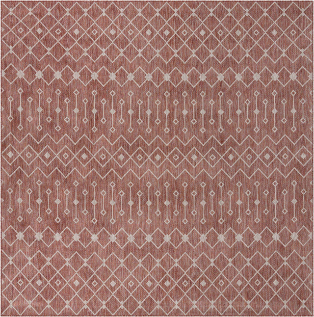 Rust Red 10' 8 x 10' 8 Outdoor Trellis Square Area Rug Weather Resistant for Patio, Deck, Terrace, Balcony, Porch Geometric Design Water Safe Outside Carpet for Sale at Rug Engine
