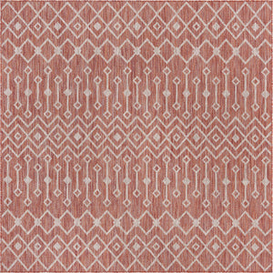 Rust Red 13' 1 x 13' 1 Outdoor Trellis Square Area Rug Weather Resistant for Patio, Deck, Terrace, Balcony, Porch Geometric Design Water Safe Outside Carpet for Sale at Rug Engine