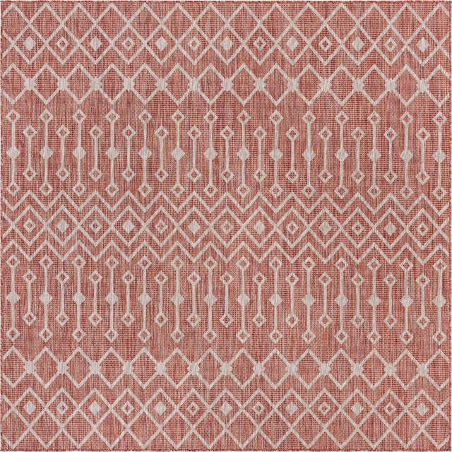 Rust Red 13' 1 x 13' 1 Outdoor Trellis Square Area Rug Weather Resistant for Patio, Deck, Terrace, Balcony, Porch Geometric Design Water Safe Outside Carpet for Sale at Rug Engine