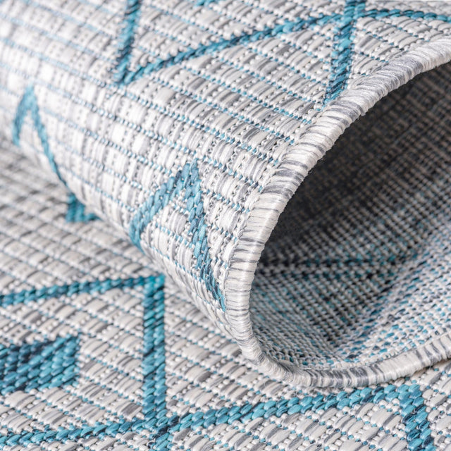 Light Blue 13' x 13' Outdoor Trellis Square Area Rug Weather Resistant for Patio, Deck, Terrace, Balcony, Porch Geometric Design Water Safe Outside Carpet for Sale at Rug Engine