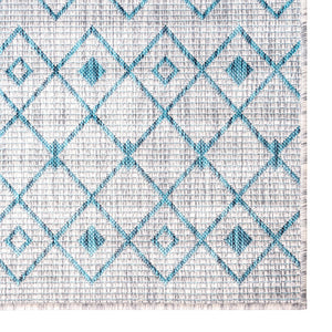 Light Blue 10' 8 x 10' 8 Outdoor Trellis Square Area Rug Weather Resistant for Patio, Deck, Terrace, Balcony, Porch Geometric Design Water Safe Outside Carpet for Sale at Rug Engine