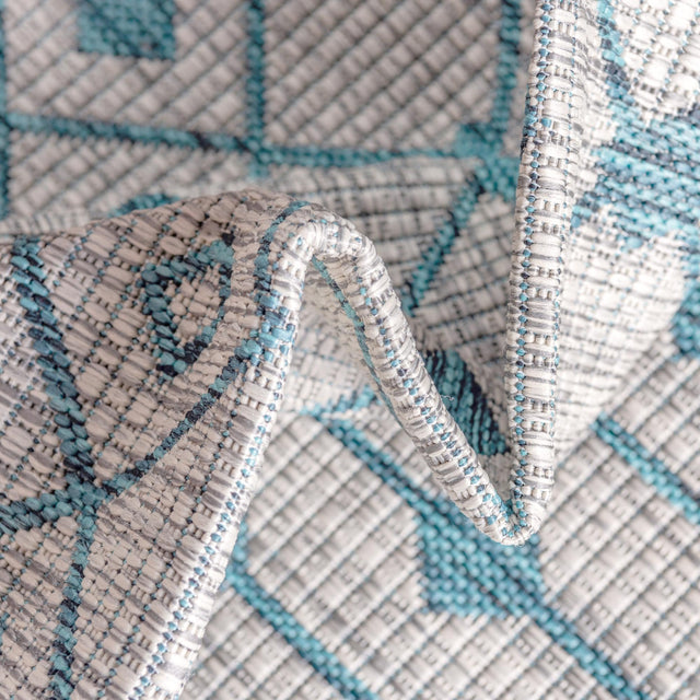 Light Blue 10' 8 x 10' 8 Outdoor Trellis Square Area Rug Weather Resistant for Patio, Deck, Terrace, Balcony, Porch Geometric Design Water Safe Outside Carpet for Sale at Rug Engine