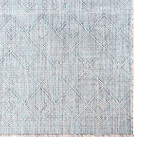Light Blue 10' 8 x 10' 8 Outdoor Trellis Square Area Rug Weather Resistant for Patio, Deck, Terrace, Balcony, Porch Geometric Design Water Safe Outside Carpet for Sale at Rug Engine